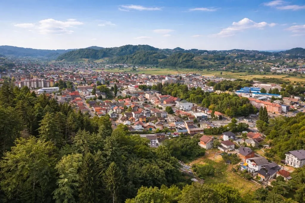Panoramic summer view of Velika Kladuša, Una-Sana Canton — Groundwork’s operational base.